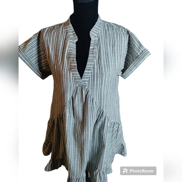 Babydoll Striped Cotton Dress Lined Size Small‎ Black/White - Picture 2 of 3